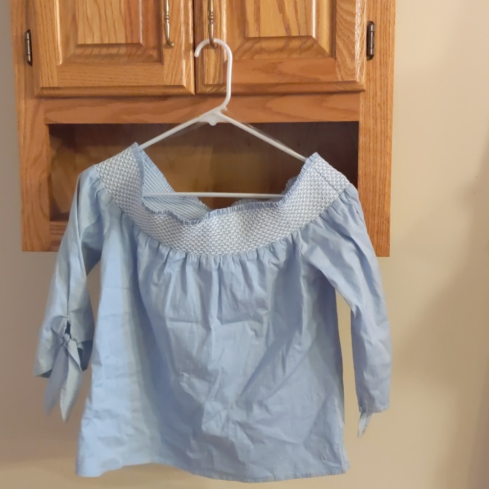 Blue Rain off the shoulder top